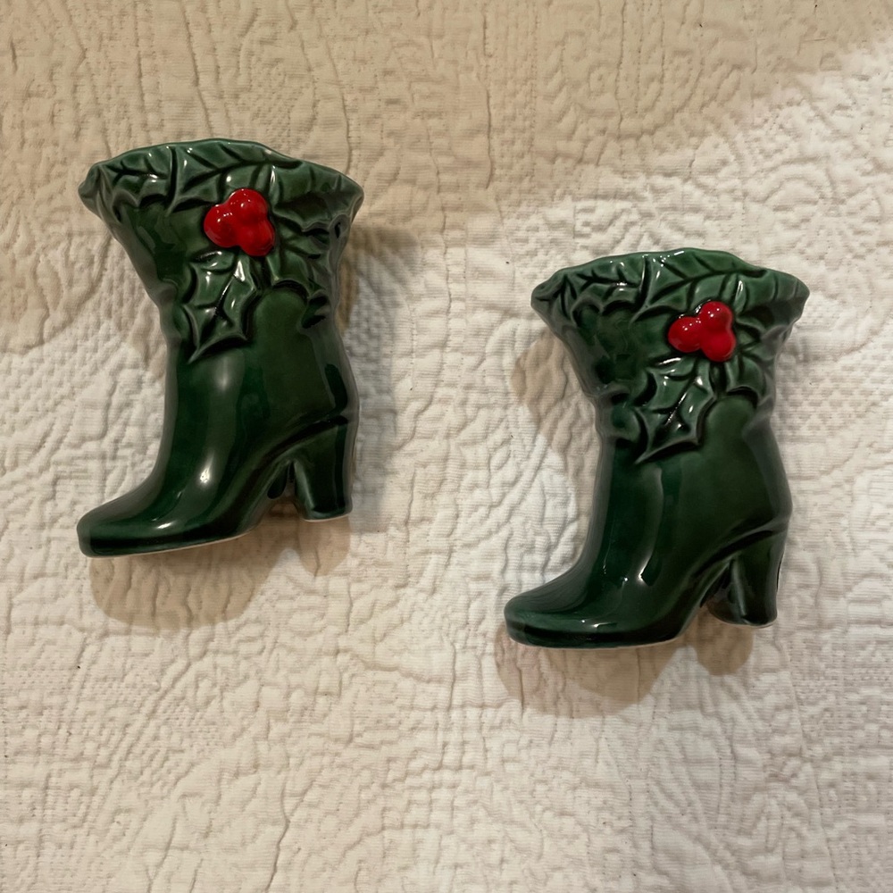 Green Ceramic Boot Shaped salt and pepper shakers